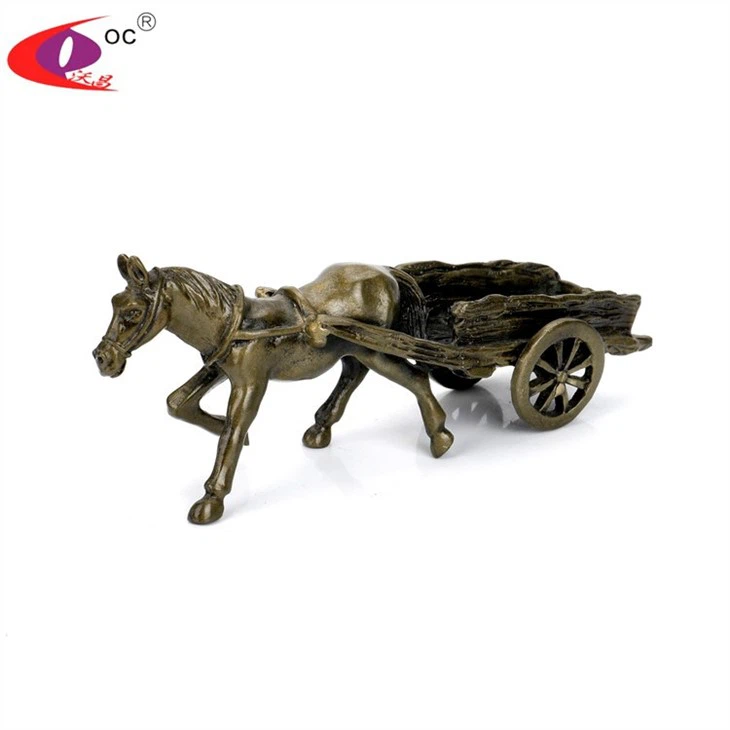 Custom Metal Animal Figurines Horse Carriage Statue Desktop Decoration