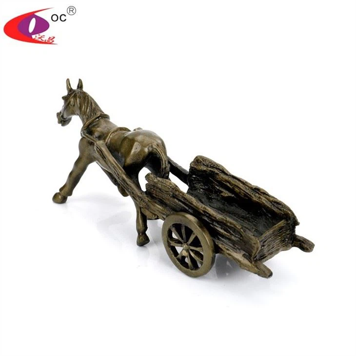 Custom Metal Animal Figurines Horse Carriage Statue Desktop Decoration